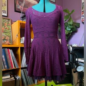 Free People Plum Lace Long-Sleeve Fit & Flare Dress